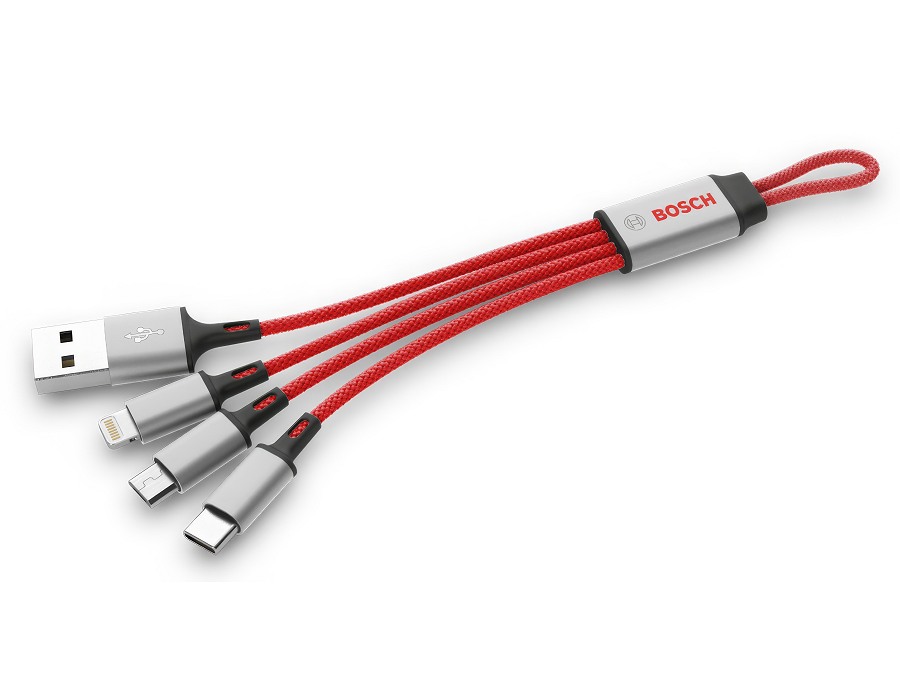 Grey and red braided 3 in 1 charging cables