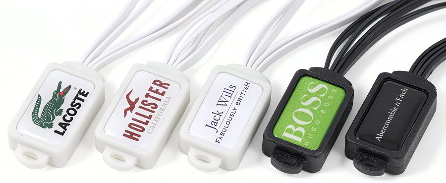 Branded multi device charging cable logo details