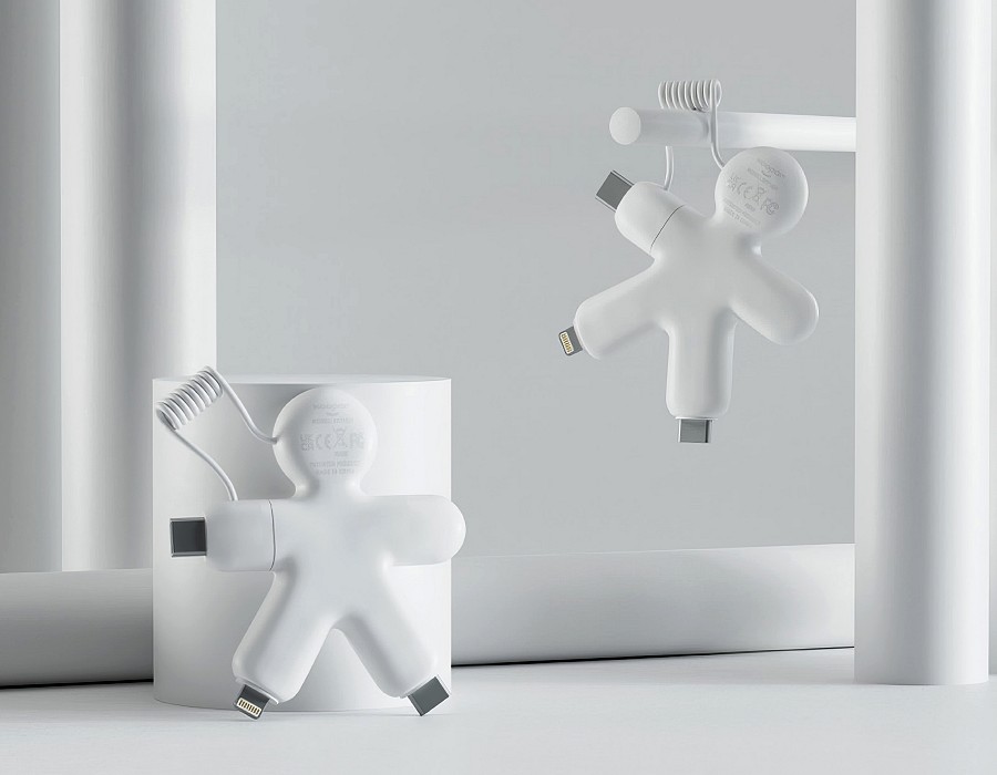 Two white Xoopar Buddy charging cables